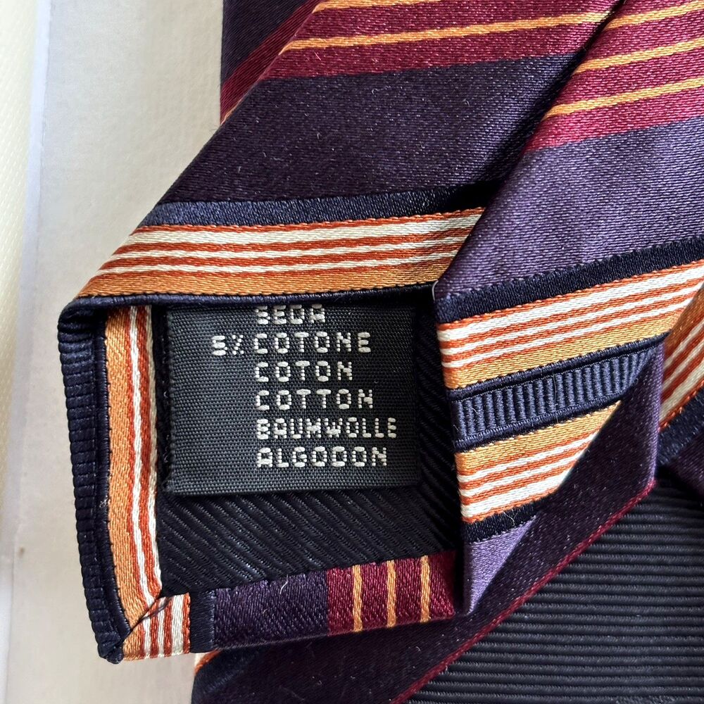 ERMENEGILDO ZEGNA 95% Silk/Cotton Tie/Necktie Italy Striped VTG Purple/Red NWT - Picture 9 of 14